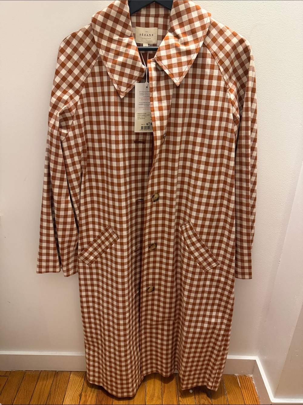 Sezane Clyde Coat Brown Gingham/ Ecru - Size 4